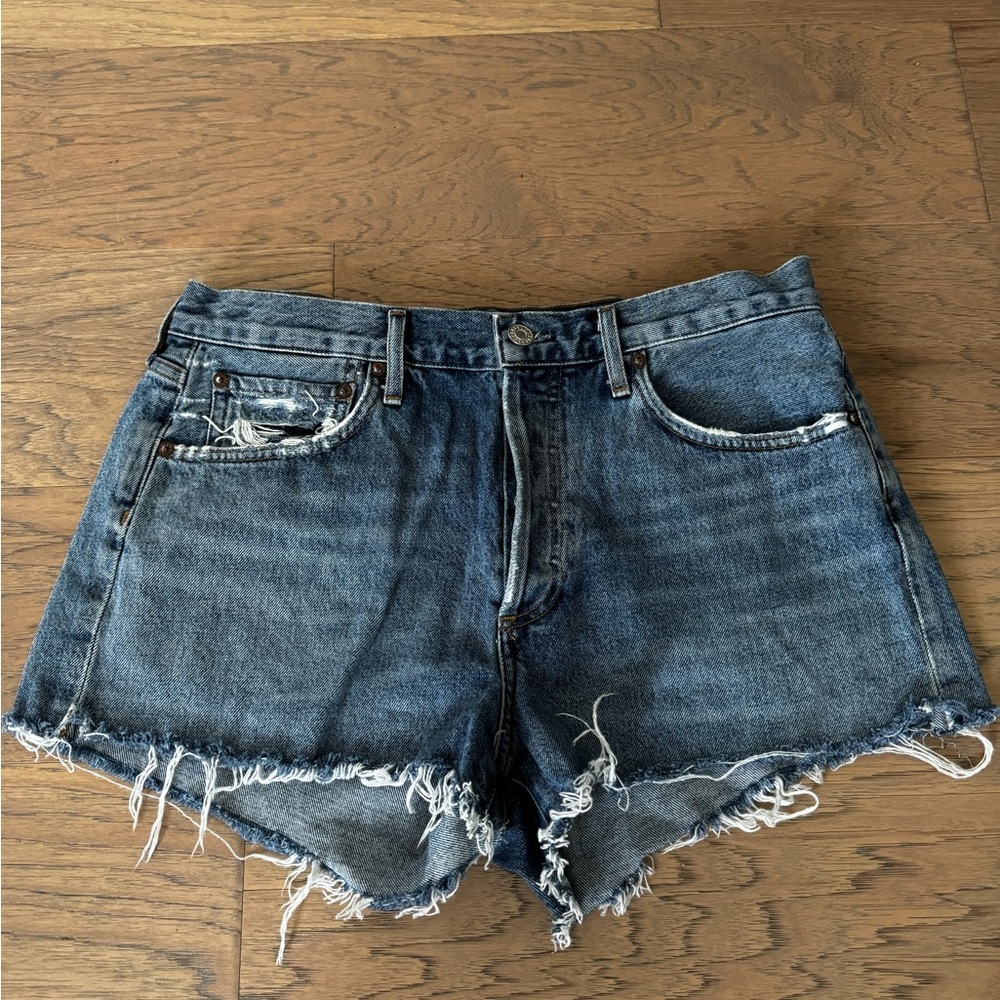 Agolde Blue Distressed Jean Shorts